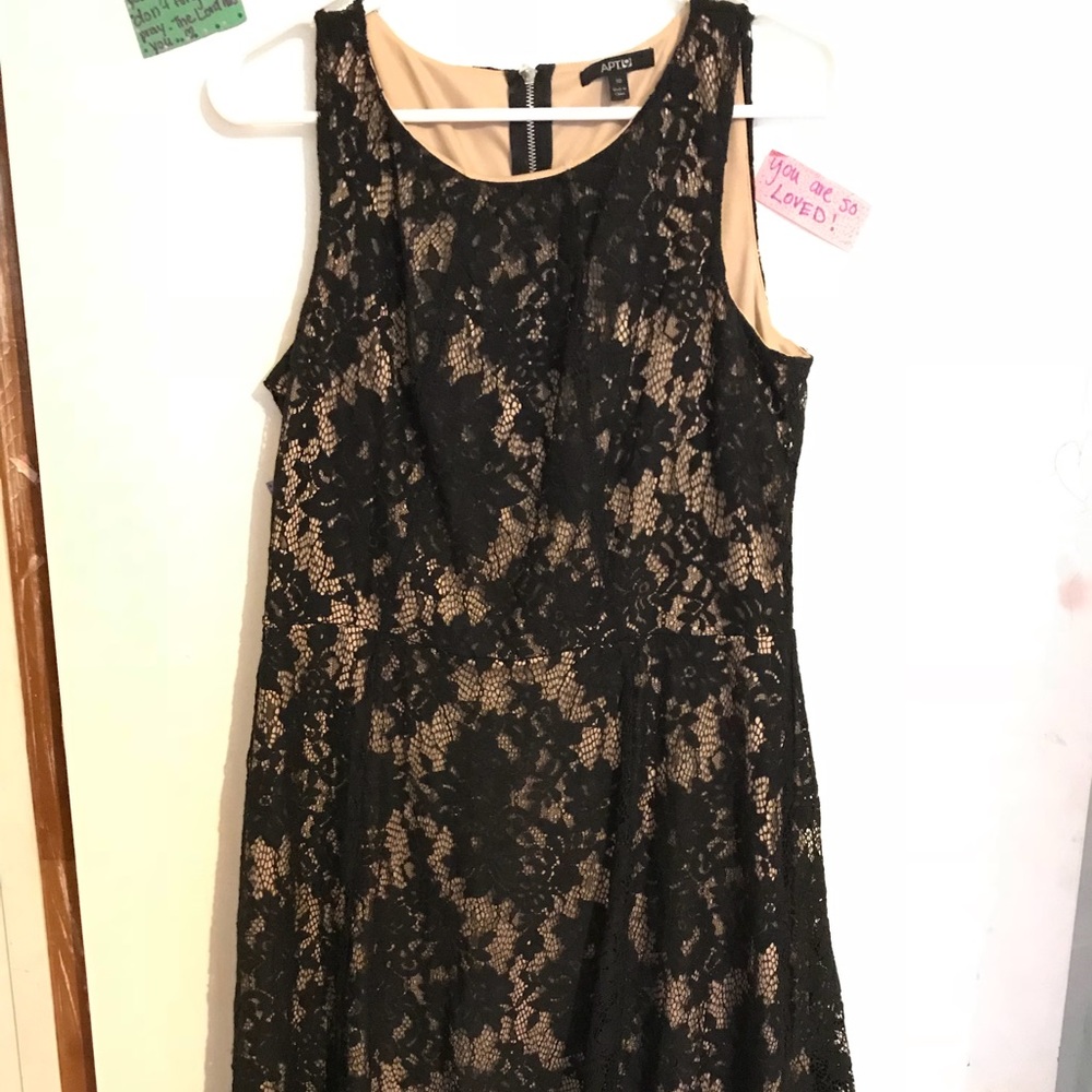 Nude dress with black lace